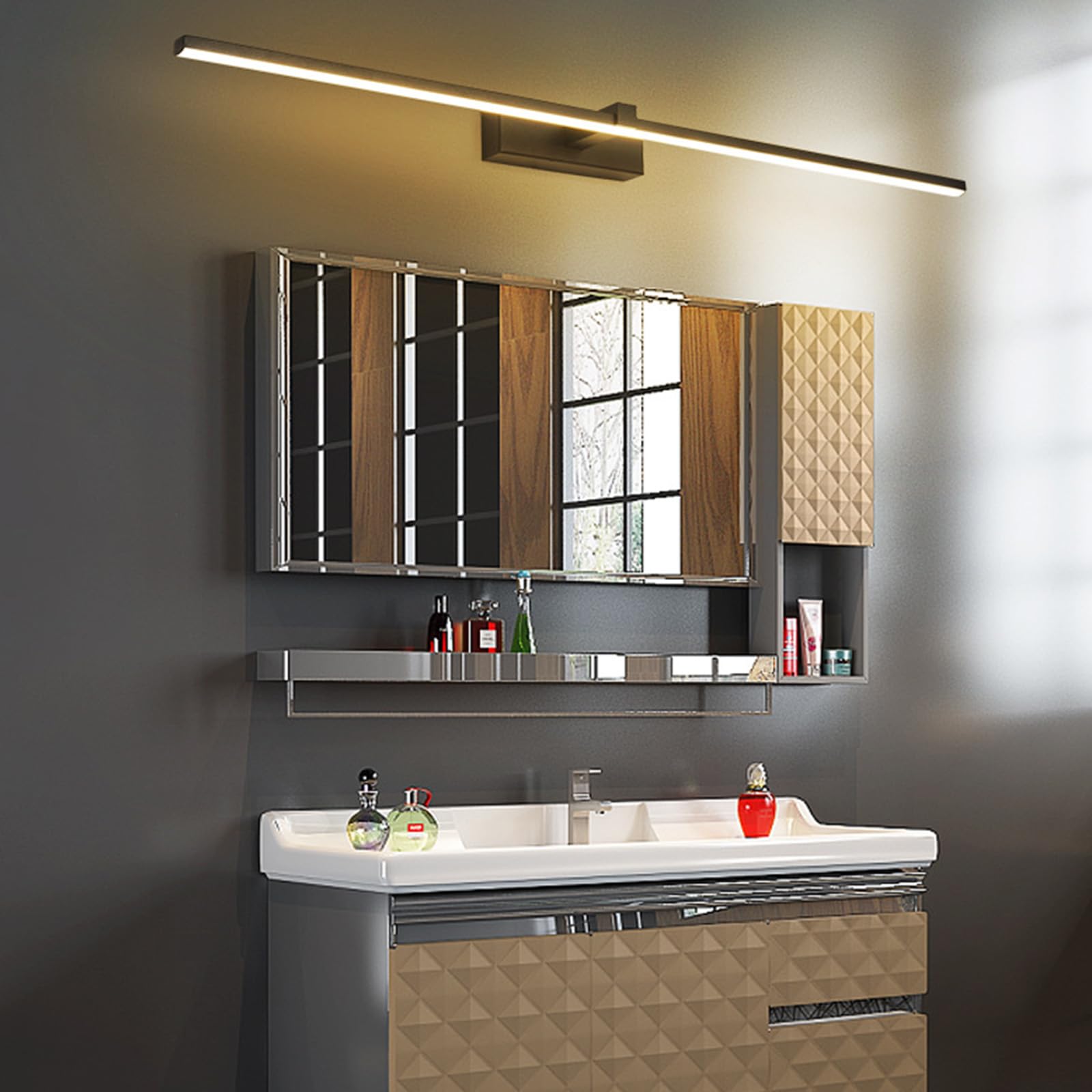 Lampka nocna LED do szafy, nowoczesna czarna liniowa, do lustra łazienkowego, 18 W, 100 cm, wewnętrzna lampa ścienna 3000K 6000K lampa stołowa do lustra toaletowego (bla