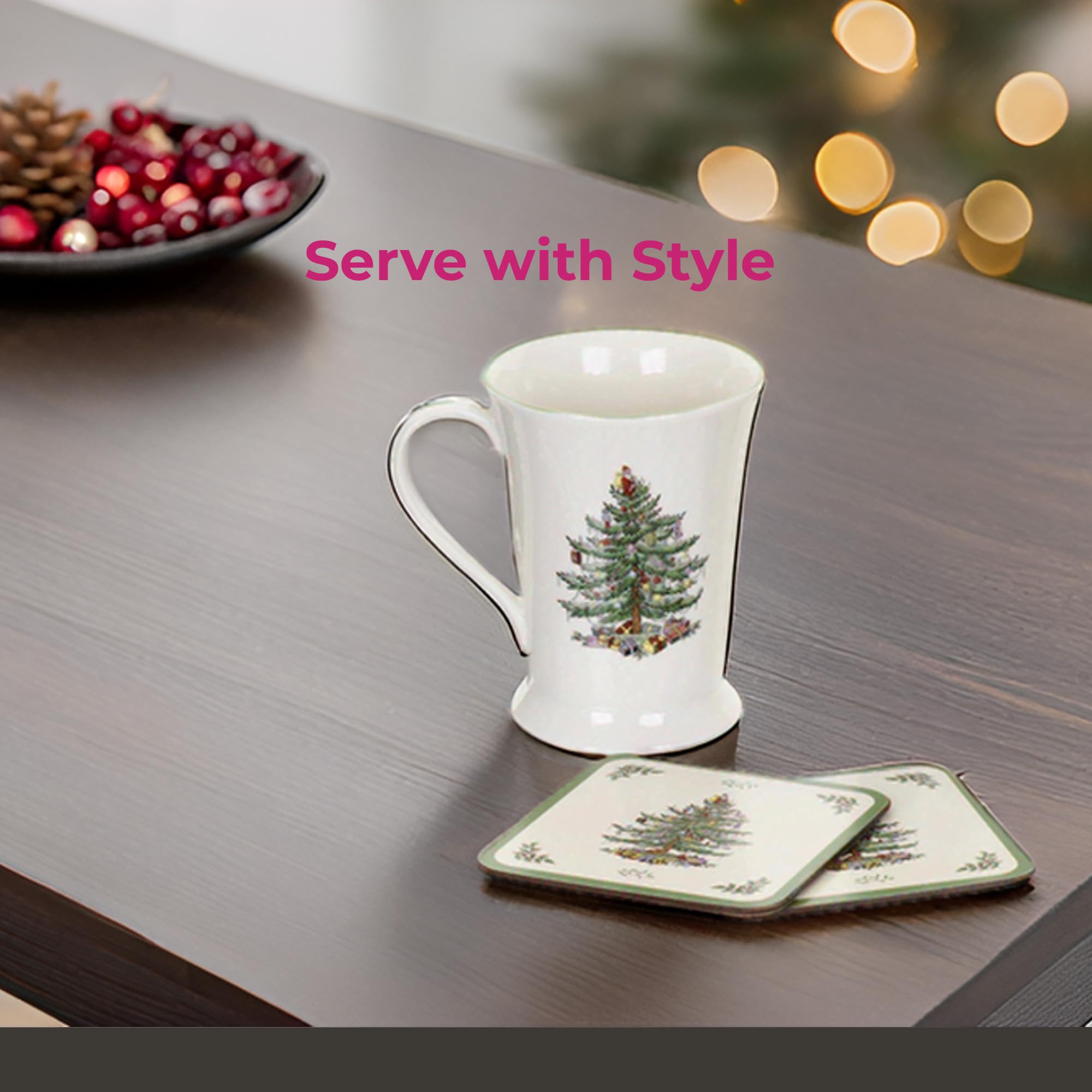 Spode Pimpernel Christmas Tree Polka Dot Set of 2 Mugs and  2 Pimpernel UK Christmas Tree Mug Cup 1938 design. Porcelain Perfect Vintage main image 2