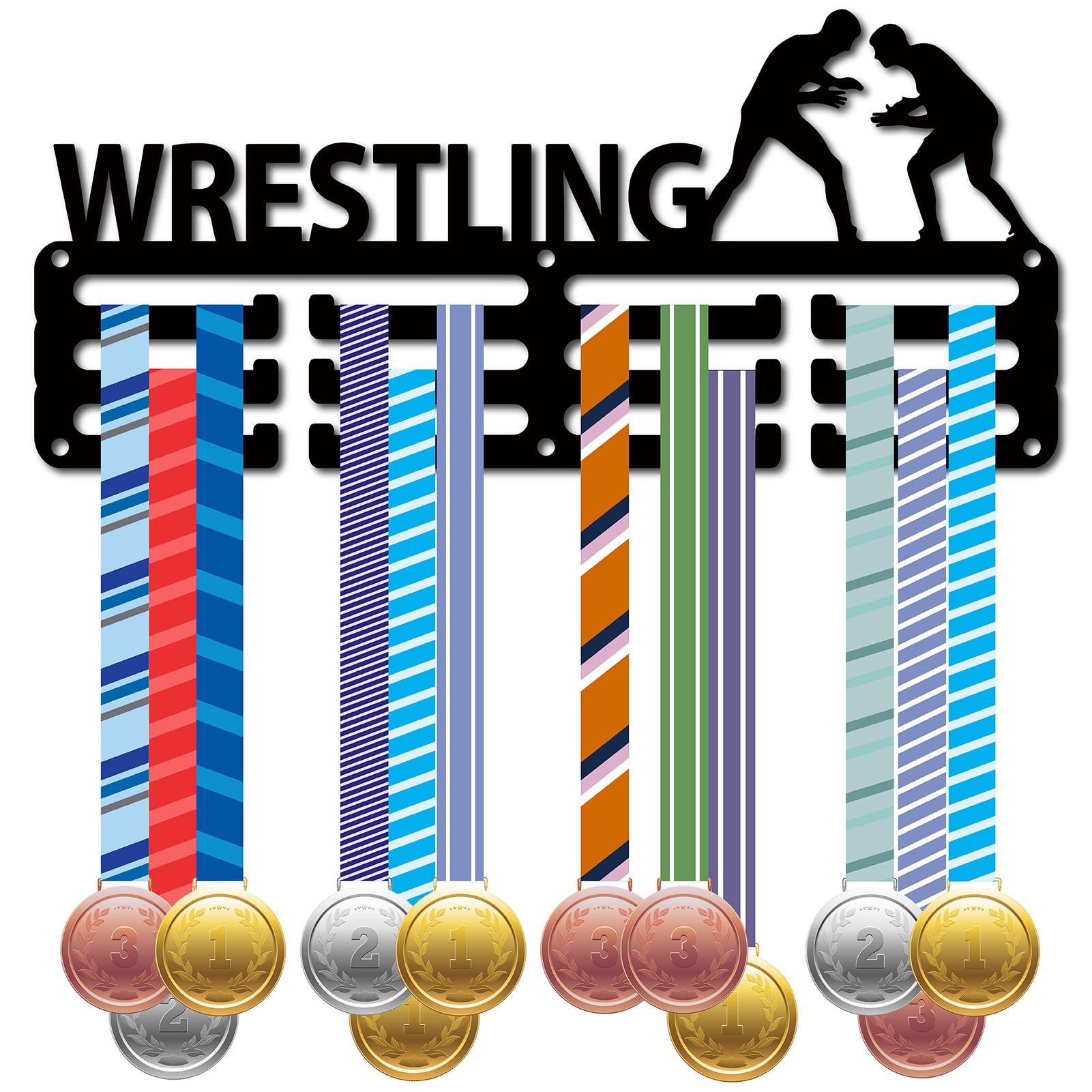 CREATCABIN Soporte para Medallas Fútbol,Colgadores Medallas,Estante Fútbol,Deportes,Premios Colgantes Metal,Hierro,Montaje Pequeño,Decoración,Premios para Mujeres,Pared,Hogar,Insignia,Negro,29x12.8cm — view 24