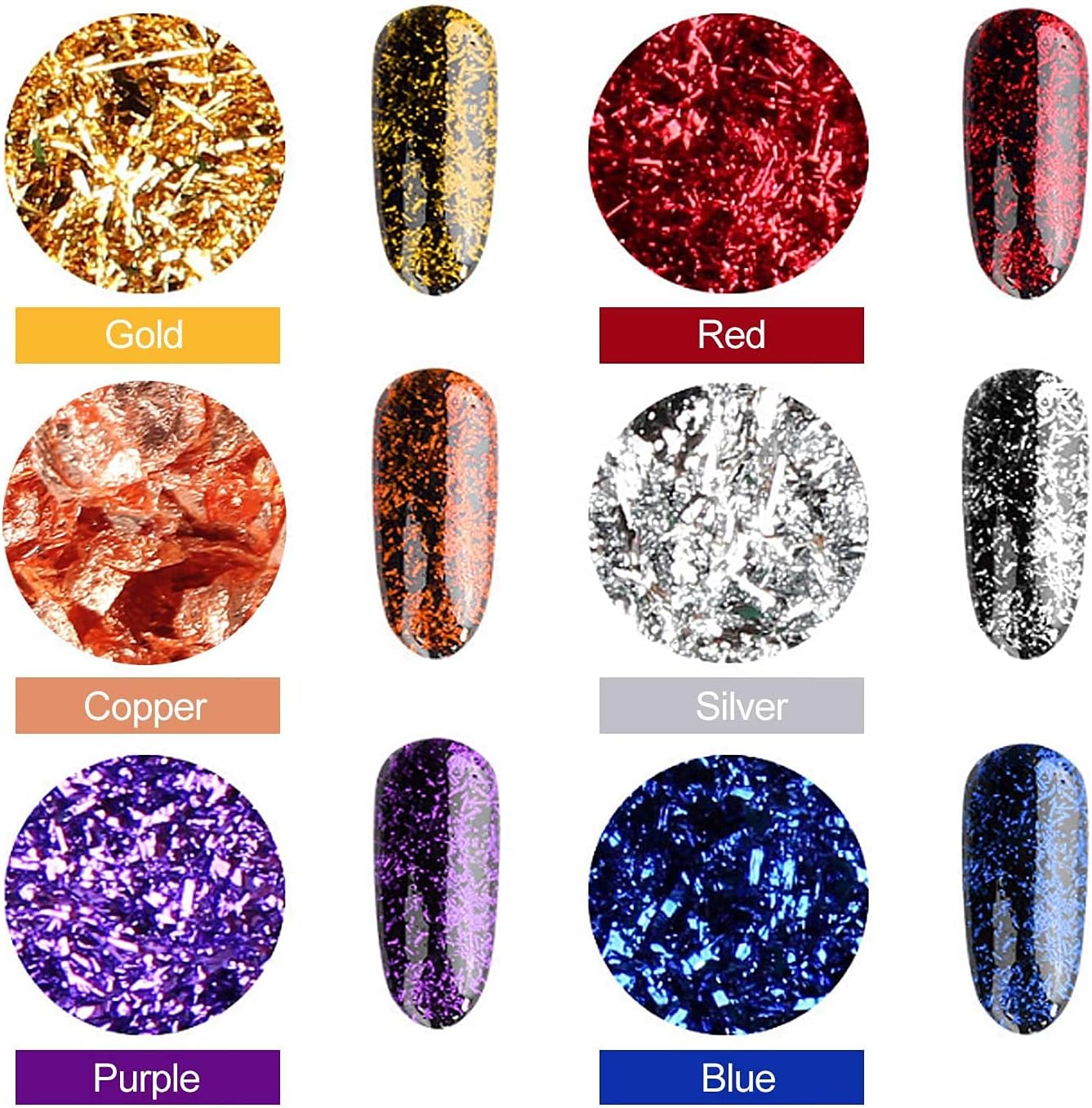 Gold Foil Flakes for Resin 8 Bottles Gilding Flakes Metal Gold Leaf Flakes for Nails,Crafts,Painting Art,Slime (Gold,Silver,Copper,Red,Blue,Purple,Green,Peach Color)