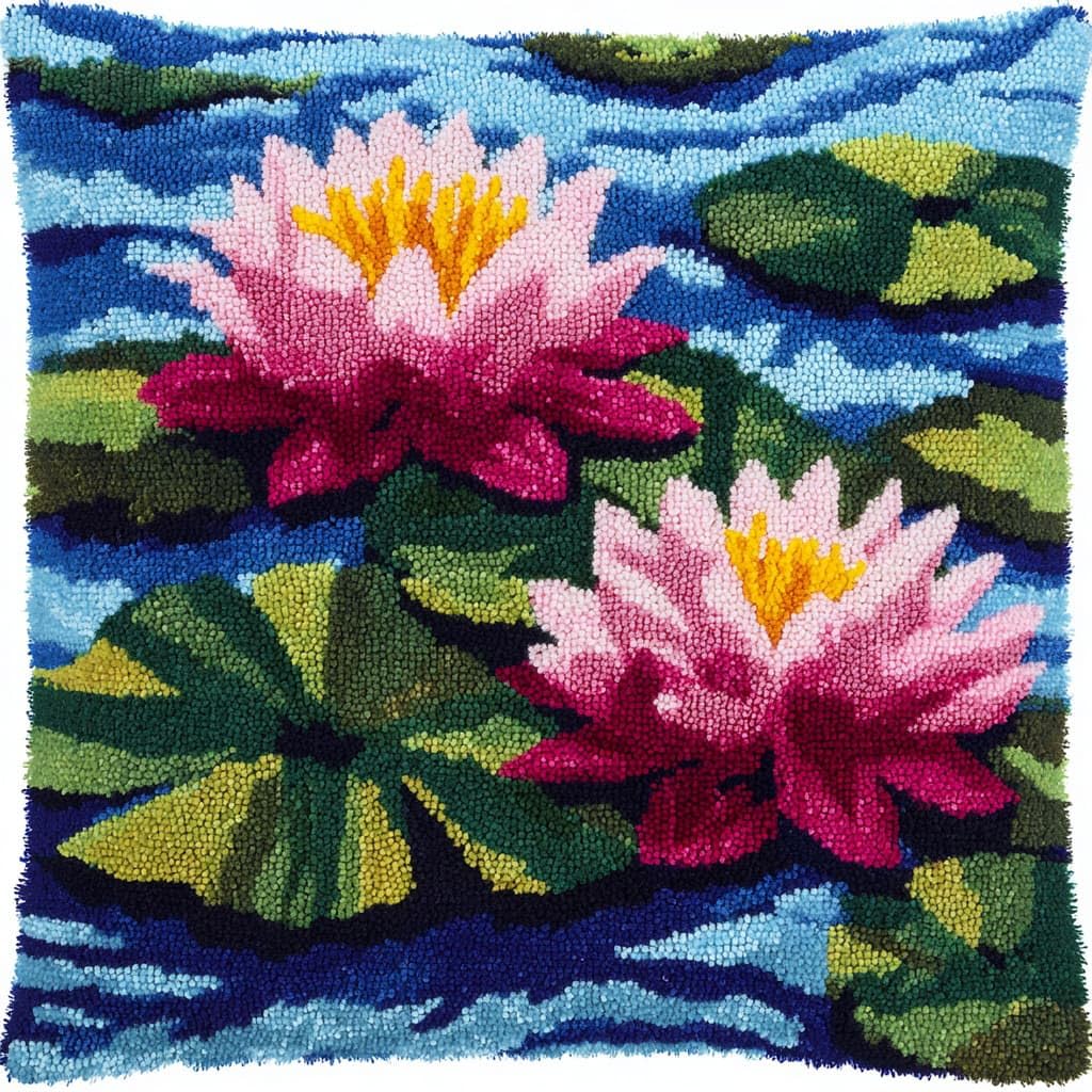 WallustrioaW Latch Hook Cushion Kits,Lotus Flowers