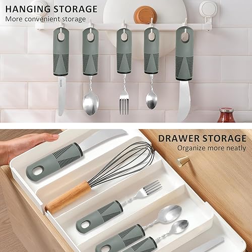 Miniatura 7 de Utensilios adaptativos, utensilios con peso para temblores de manos, utensilios construidos para adultos, utensilios de alimentación adaptativos,