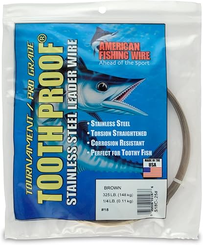 Miniatura 53 de AFW Alambre duro de acero inoxidable a prueba de dientes, brillante y camuflaje para tiburón, barracuda, caballa real, Wahoo, protección contra