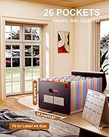 Vista 3 de ThinkTex Organizador de archivos de acordeón, carpetas de archivos expandibles de 12 y 26 bolsillos, organizador mensual de documentos de recibos