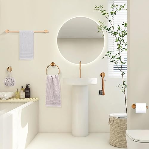 Miniatura 6 de TURS Juego de 5 piezas de accesorios de baño de oro rosa cepillado, juego de toallas de baño de acero inoxidable SUS304 de 23.6 pulgadas, kit de