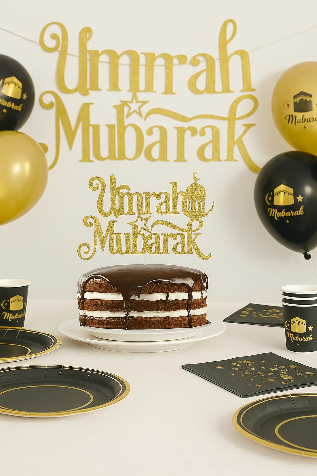 Umrah Mubarak Large Gold Glitter Cake Topper - Islamic Party Decoration for Celebrations, 15cm x 12.5cm - Image 2