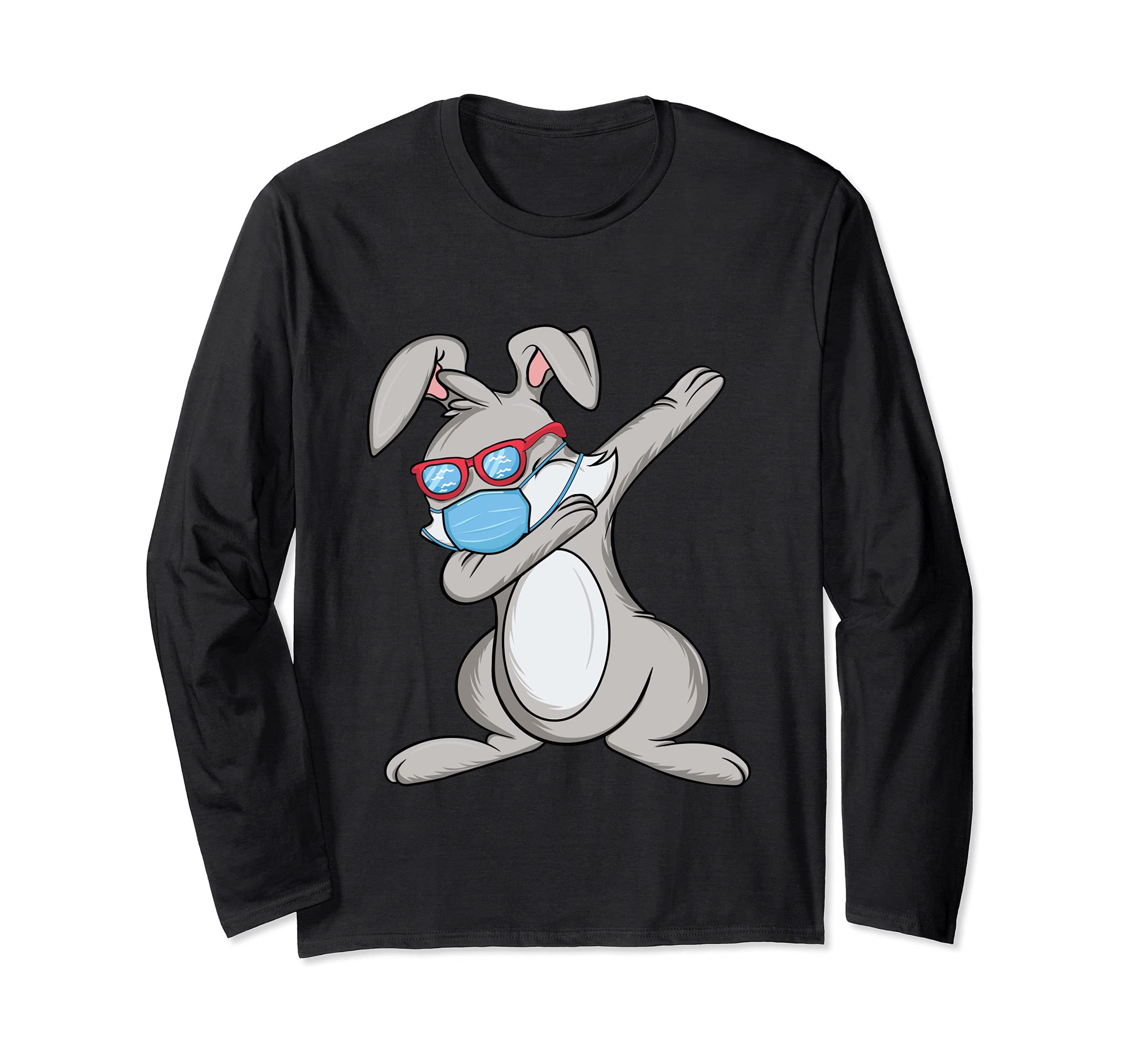 Dabbing Easter Bunny Wearing Face Mask Long Sleeve T-Shirt, Black