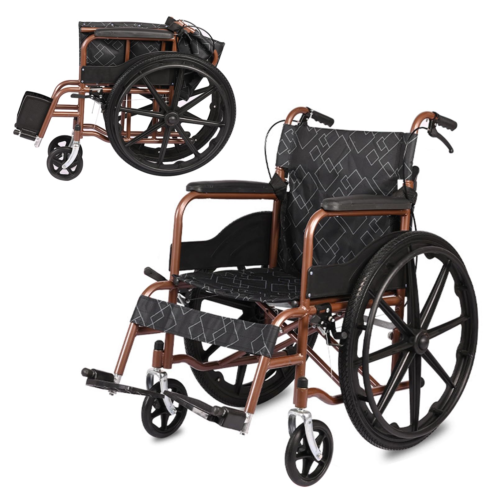 Silla de Ruedas autopropulsada,Silla de Ruedas Plegable Ultra-Ligera de Aluminio con Freno,Silla de Ruedas de Aluminio para Viajes,hasta 120 kg