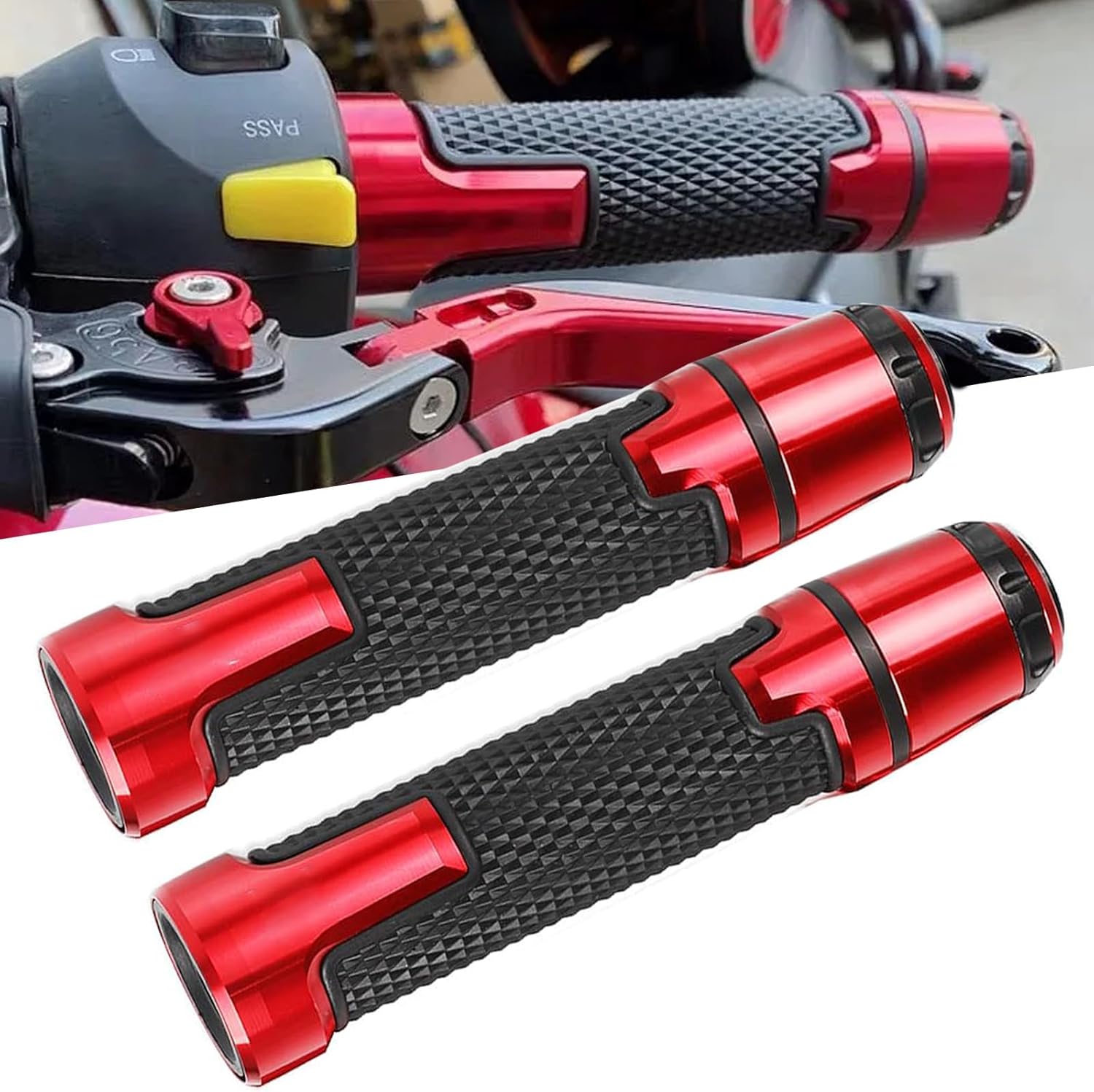 22mm 7/8" Motorcycle Handlebar Grips Ends Set Unidersale for KAW&-ASA*KI Ninja 400 650R Z900 Z650 Z750 Z800 Z400 Z1000 ZX6R ZX10R ER6N -Red