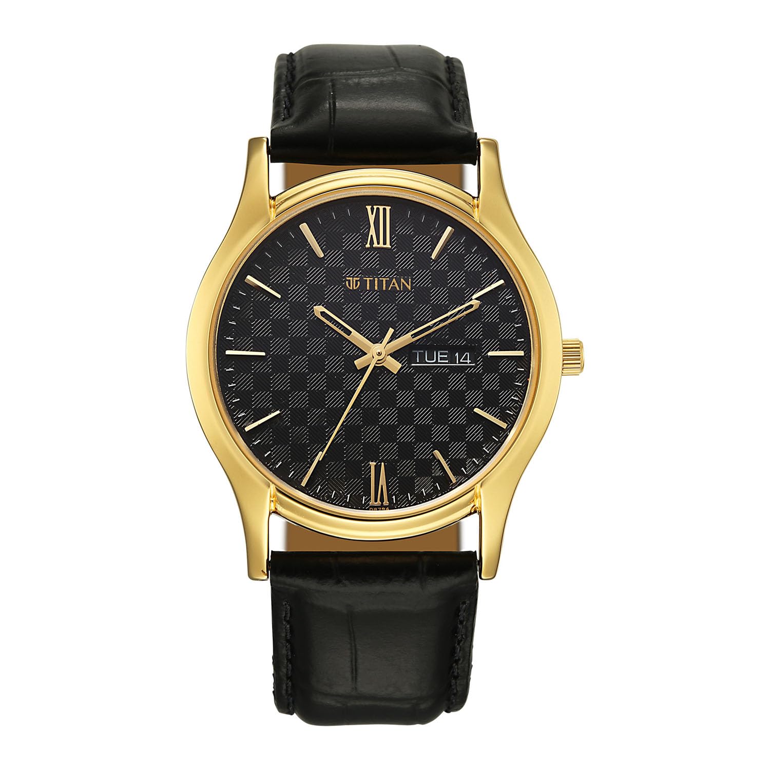 titan Karishma Regal Classic Day-Date Black Dial Black Leather Men's Dress Watch - 10059YL01-picture-14