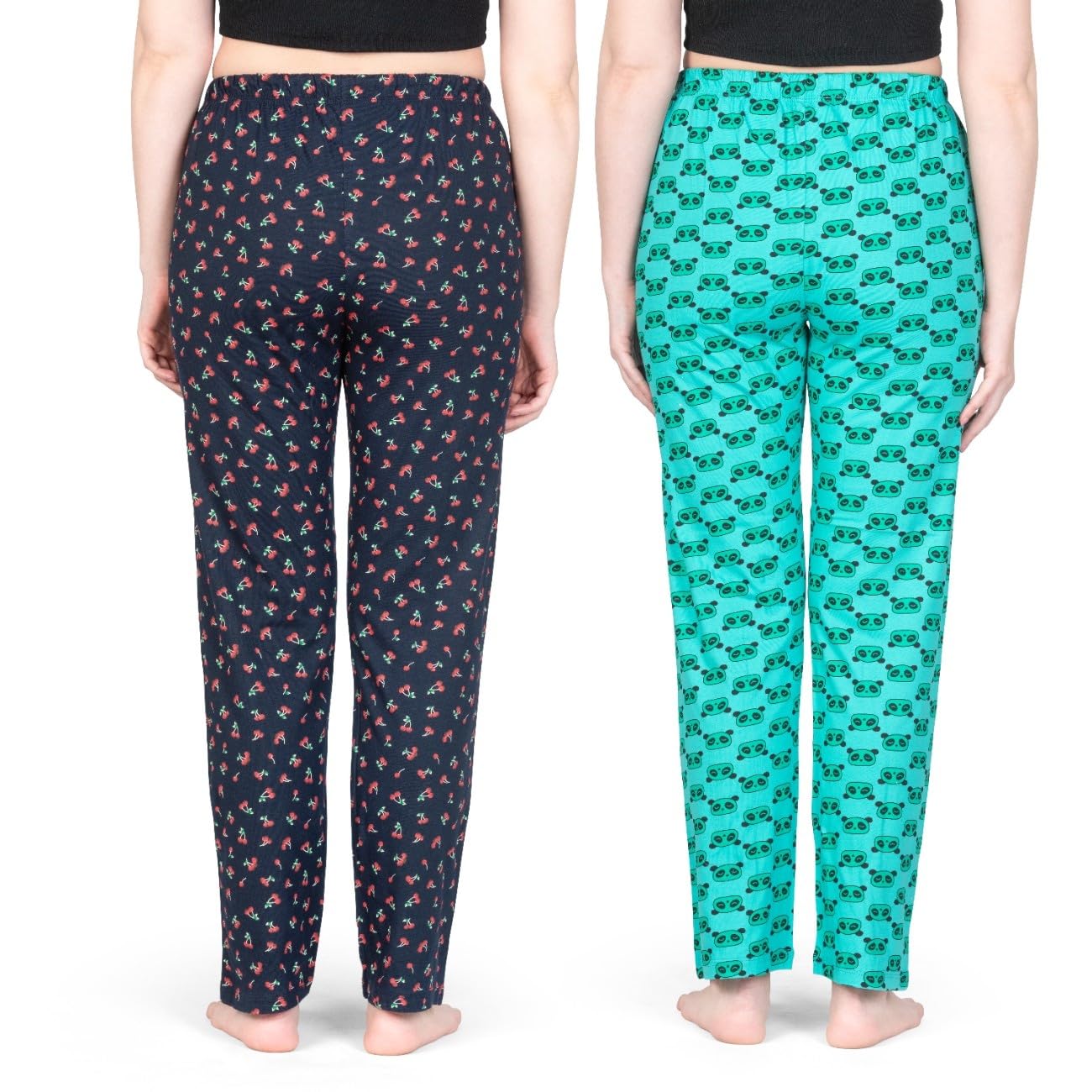 Real Basics Women's Cotton Printed Pyjama Pack of 2(RB-W-PJ-4XL-P2-S2(Panda+Cherry)_Multicolor_4XL)