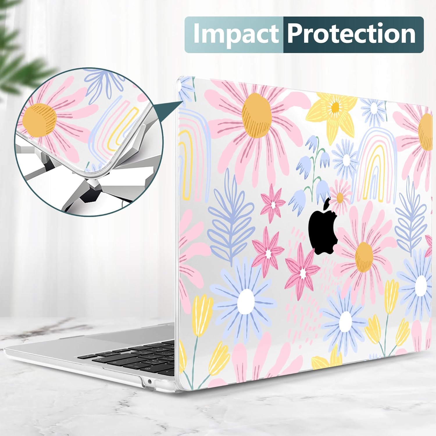 DONGKE for MacBook Air 13.6 Inch Case 2025 2024-2022 A3240 A3113 A2681 M4 M3 M2 Chip Touch ID, Plastic Hard Shell & Keyboard Cover & Type C Adapter for MacBook Air 13 inch M4, Florals - Image 5