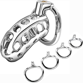 TERNENCE Male Cock Cage Chastity Device - TERNENCE Aluminum Alloy Chastity Cage with 4 Active Rings Lightweight Adult Sex Toy for Men Penis Exercise 243L