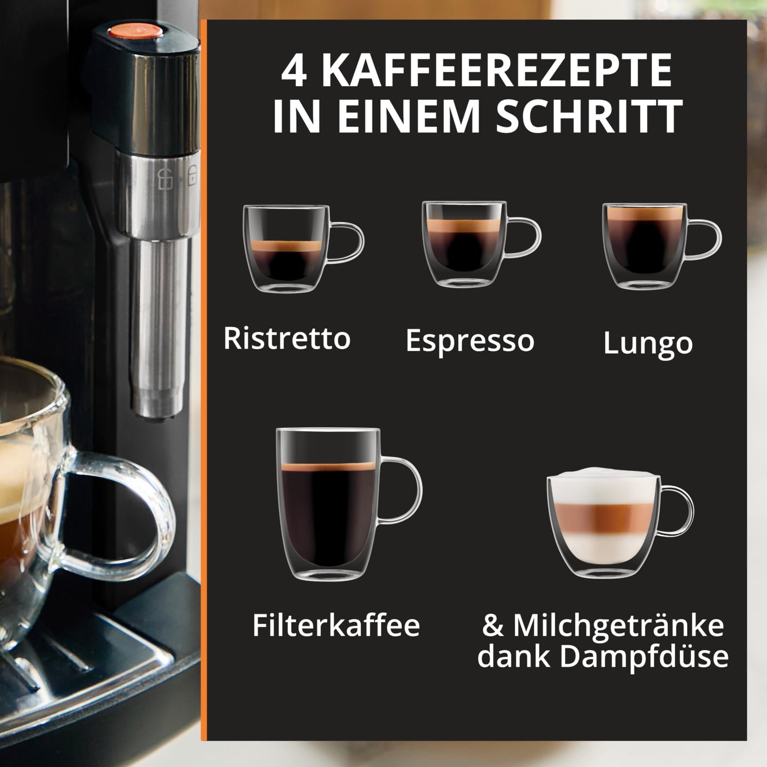 Krups Harmony Kaffeevollautomat mit Milchaufschäumdüse, 4 Kaffeespezialitäten, intuitive Bedienung, automatische Reinigung, kompaktes Design, Schwarz, EA5088E0