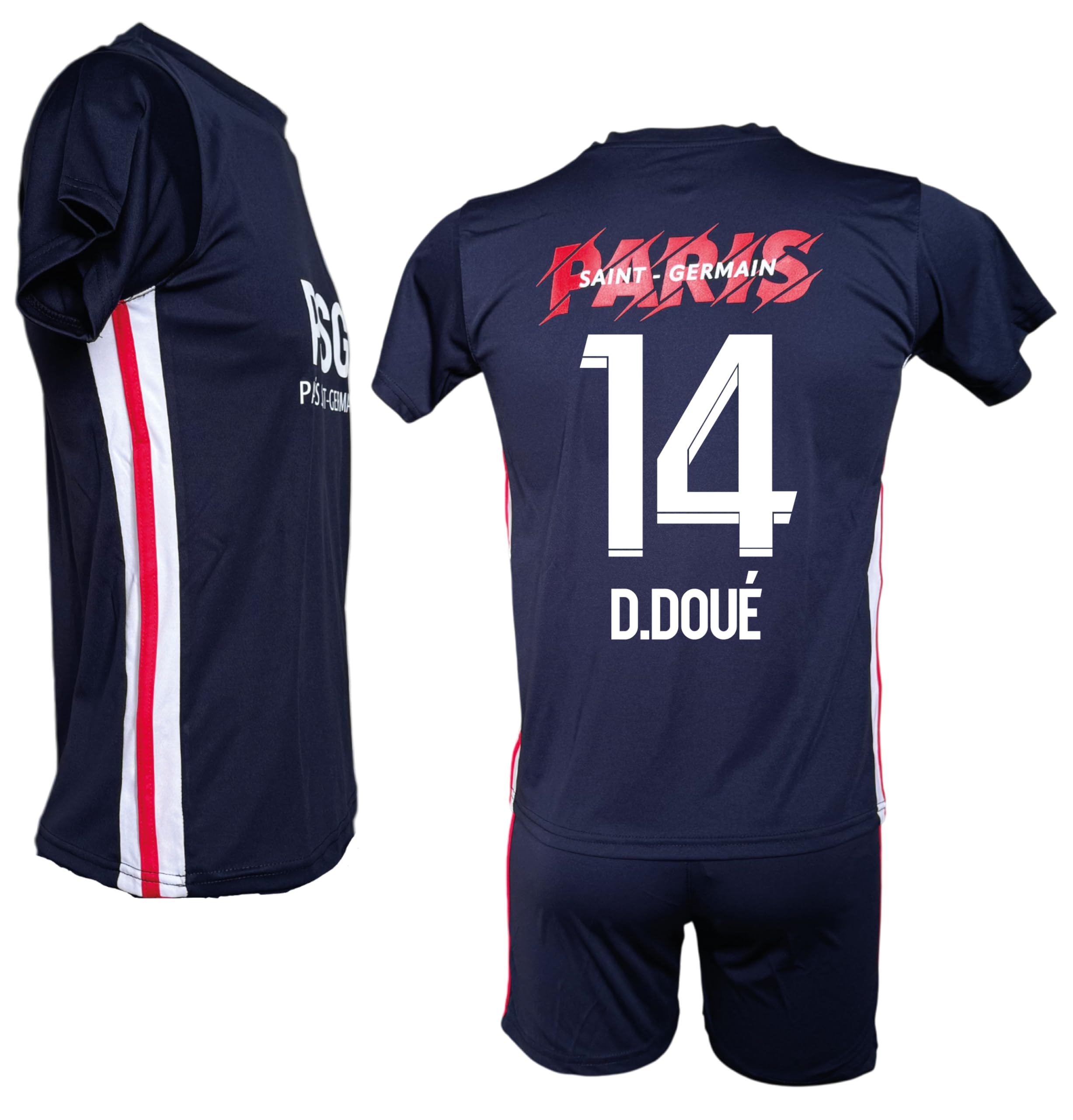 Generico Kit Maglia da Calcio D. Doue 14 e Pantaloncino Ufficiale, Home, Blu Navy, Taglie da Ragazzo Bambino