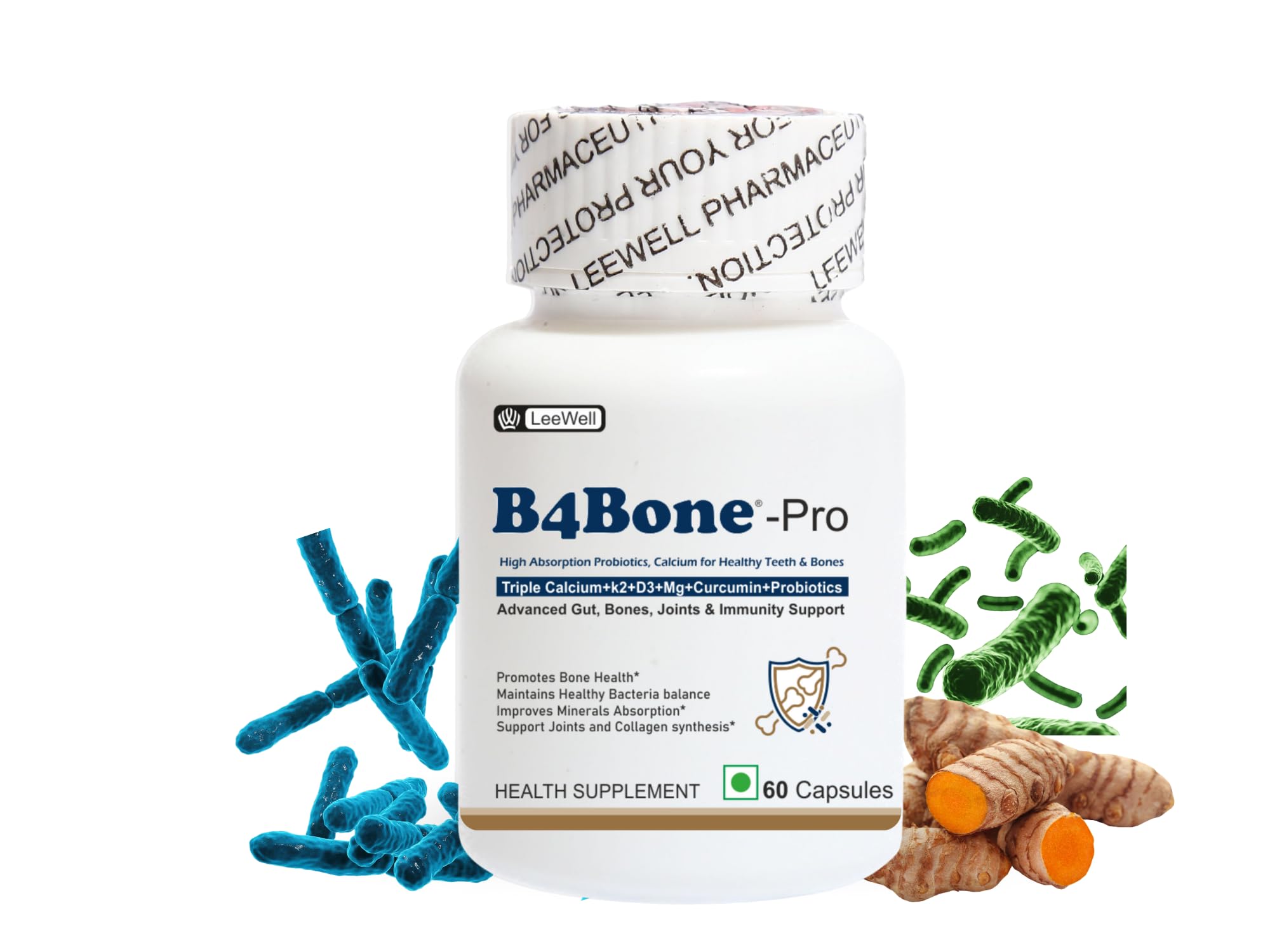 B4bone -Pro with Triple Calcium, Vitamin D3, K2 Supplements | Calcium | Probiotics | Calcium bisglycinate, Coral Calcium, Calcium citrate, Magnesium & Curcumin - 60 capsules-image-44