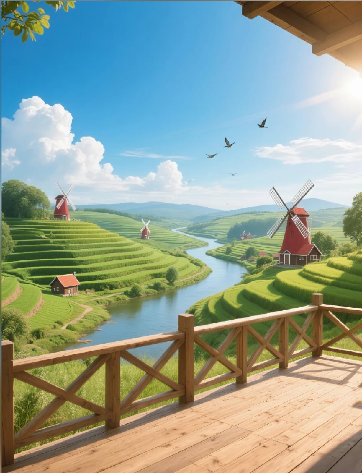 Stithej Pre-Printed Cross Stitch Kit Fields Windmills 11CT for Beginner