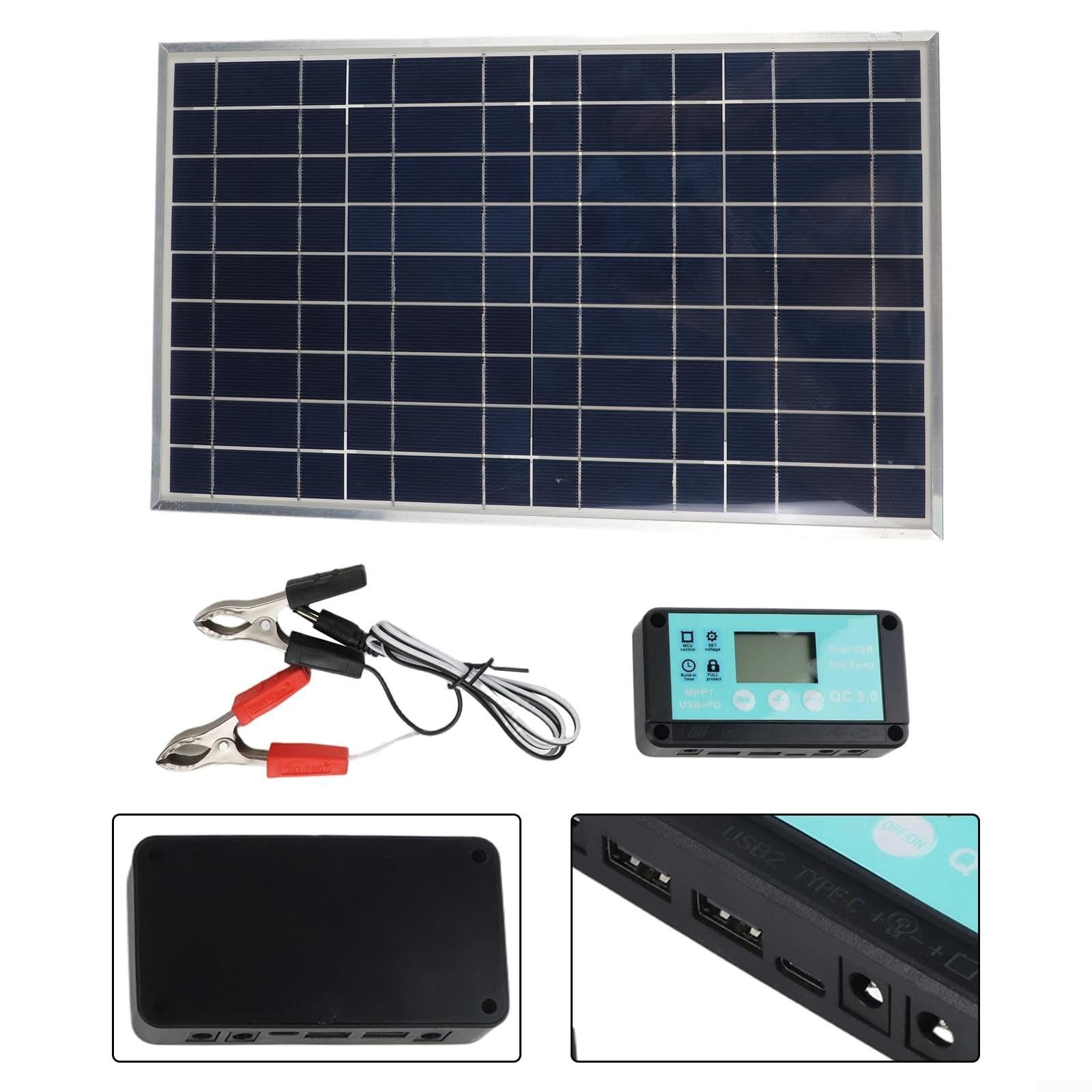 Kit de panneau solaire 100 W avec contrôleur, module de cadre en aluminium étanche IP67 pour système hors réseau 12 V/24 V pour camping-car, noir