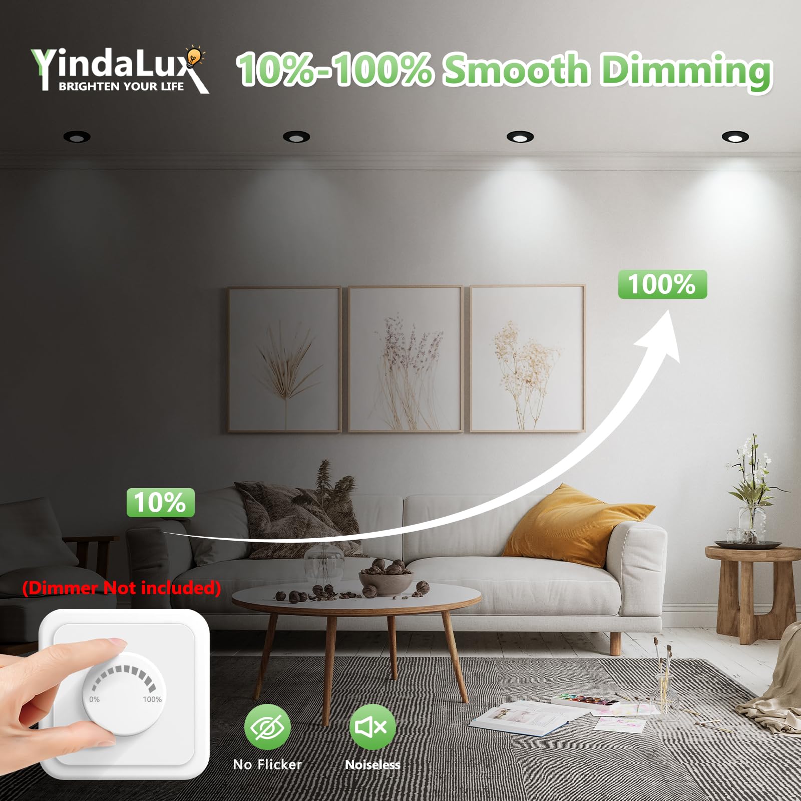 YindaLux Reflektor LED wpuszczany 7 W 700 lm IP65 reflektor łazienkowy, ciepła biel 2700 K, neutralna biel 4000 K, zimna biel 6000 K, regulowana, otwór Φ60-75 mm, AC220-240 V, zestaw 10 sztuk, czarny