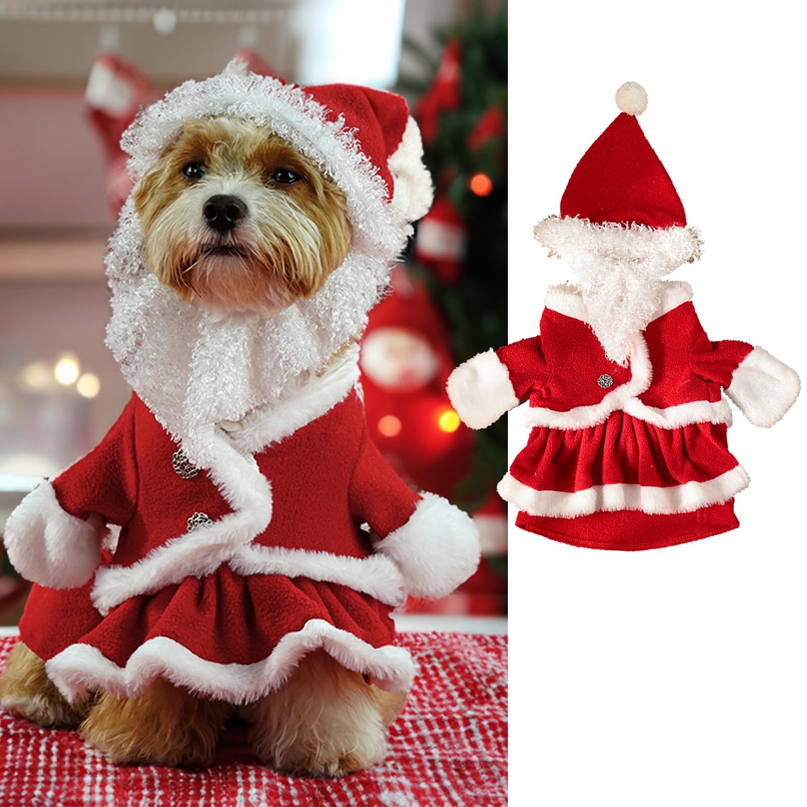 BAMY Santa Claus Dog Dress and Hat Christmas Pet Standing Costume Xmas Dogs Clothes Warm Cats Skirt Winter Doggie Outfits Hoodie for Spring Festival