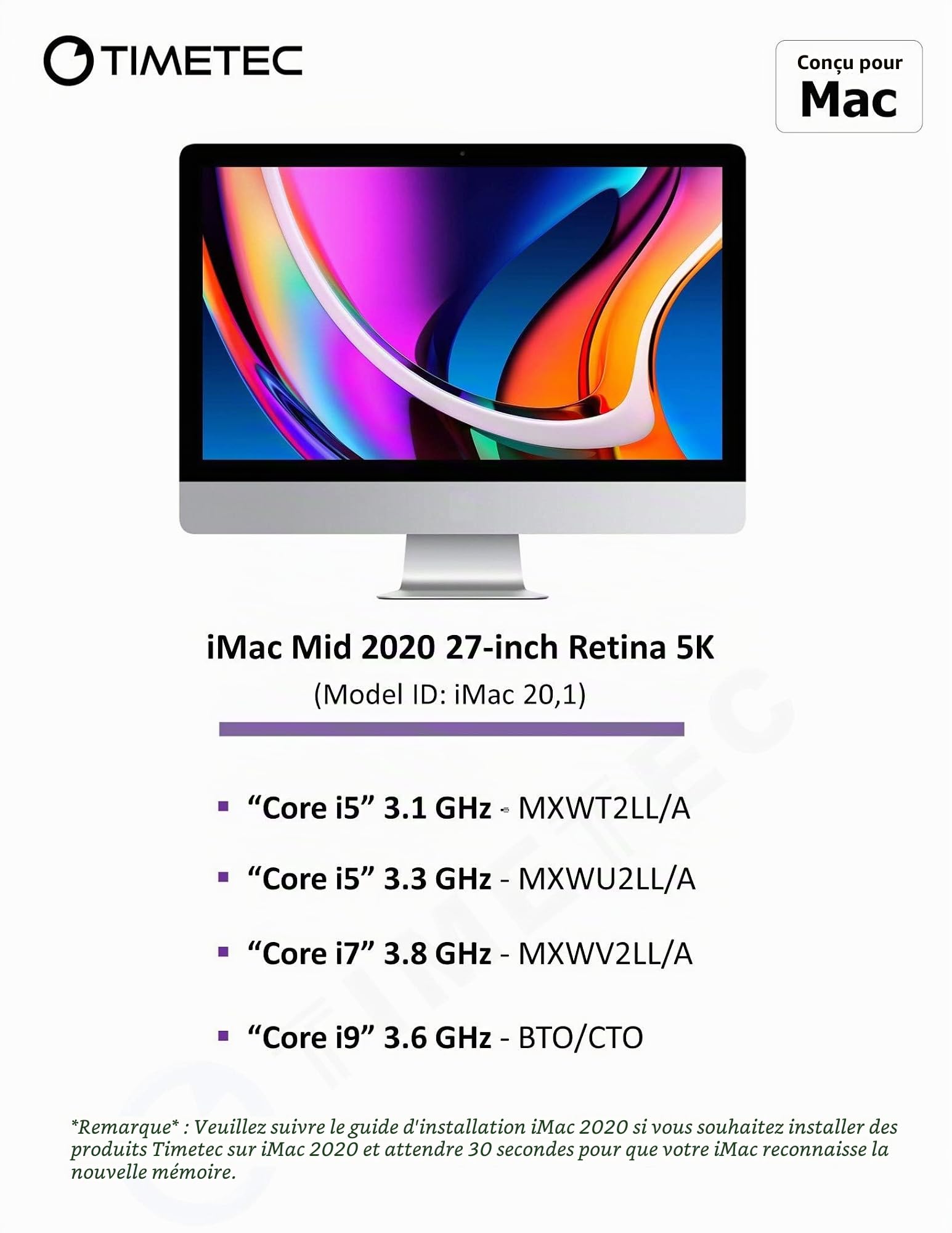 Timetec 32 Go KIT(2x16 Go) Compatible avec Apple DDR4 2666 MHz / 2667 MHz pour iMac mi-2020 (20,1/20,2)/mi-2019 (19,1) 27'' avec Retina 5K, Fin 2018 Mac Mini (8, 1) RAM PC4-21333/PC4-21300 Mac
