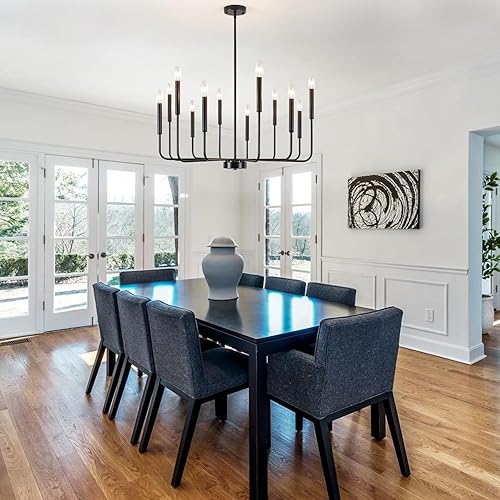 Miniatura 5 de Candelabro negro de 12 luces de granja para comedor, lámparas rústicas industriales, candelabros modernos colgantes para cocina, sala de estar,