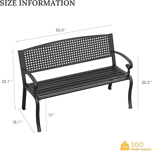 Miniatura 2 de VICLLAX Banco de exterior para jardín de césped, banco de jardín sin espalda, juego de 2, marco de metal negro