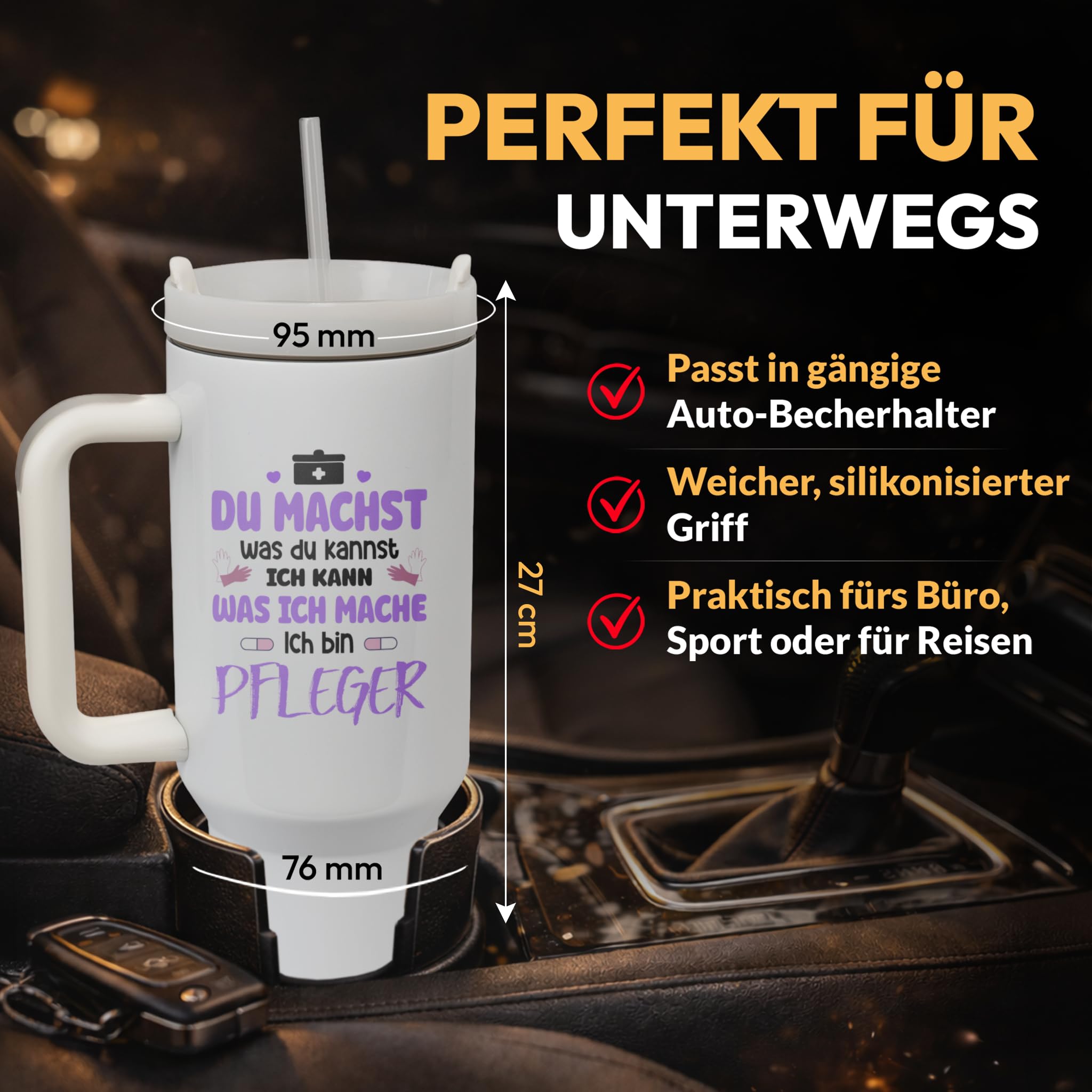 XXL Thermobecher für Pfleger – Geschenk zum Geburtstag, Abschied & zur bestandenen Prüfung – Edelstahl Trinkflasche, Weiß mit Spruch Du machst was du kannst (WIEDERVERWENDBAR)