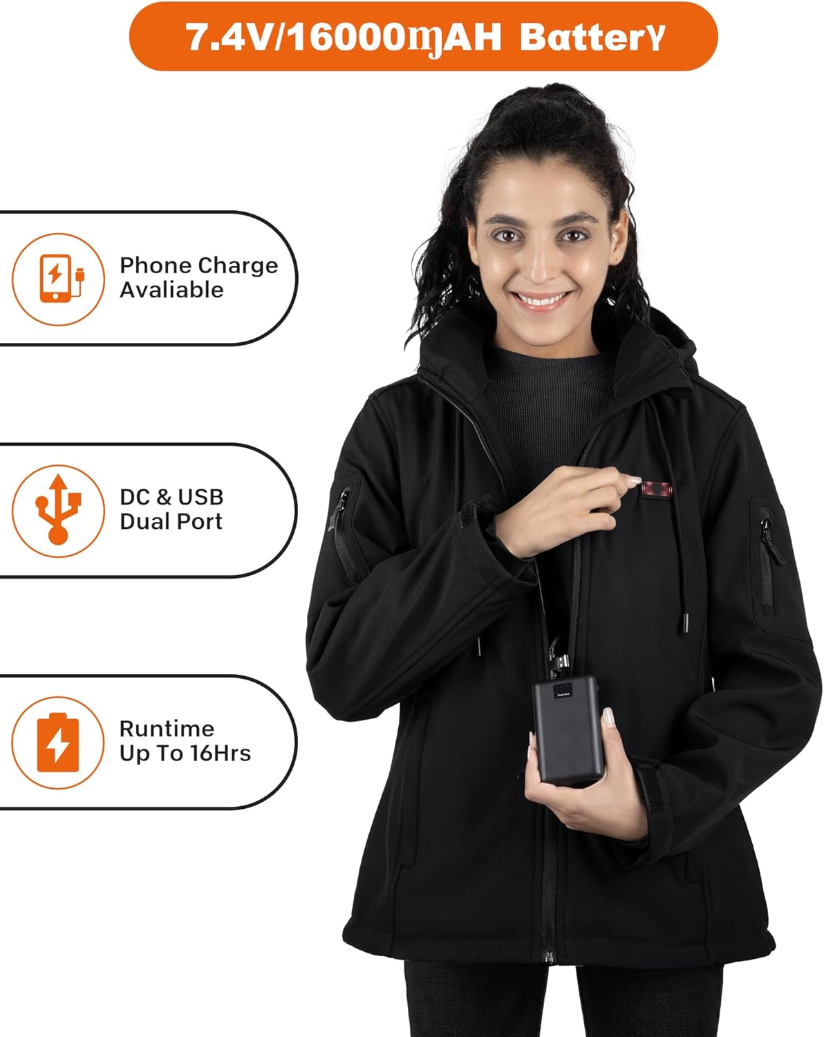 Heated Jacket for Women with Βαtterγ Pack, Winter Outdoor Soft Shell Windproof Women's Heated Jacket Coat Slim Fit