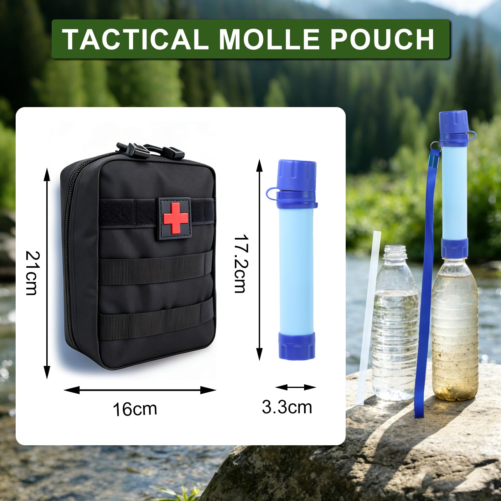 Kit de Supervivencia de Emergencia 13 en 1 con Filtro de Agua de Supervivencia para Senderismo, Camping y Viajes