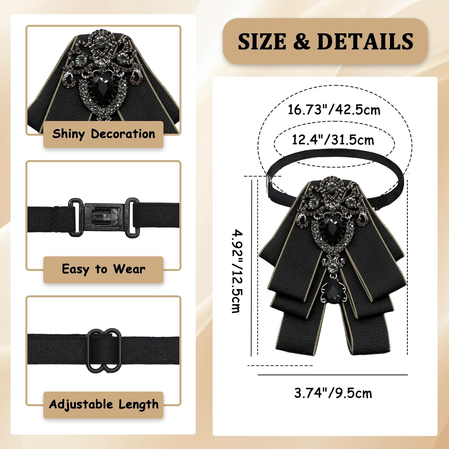 Bow Ties for Men Women, Rhinestone Mens Bowtie Adjustable Pre-tied Men's Bowties for Wedding Party Prom Date Cosplay - Image 3