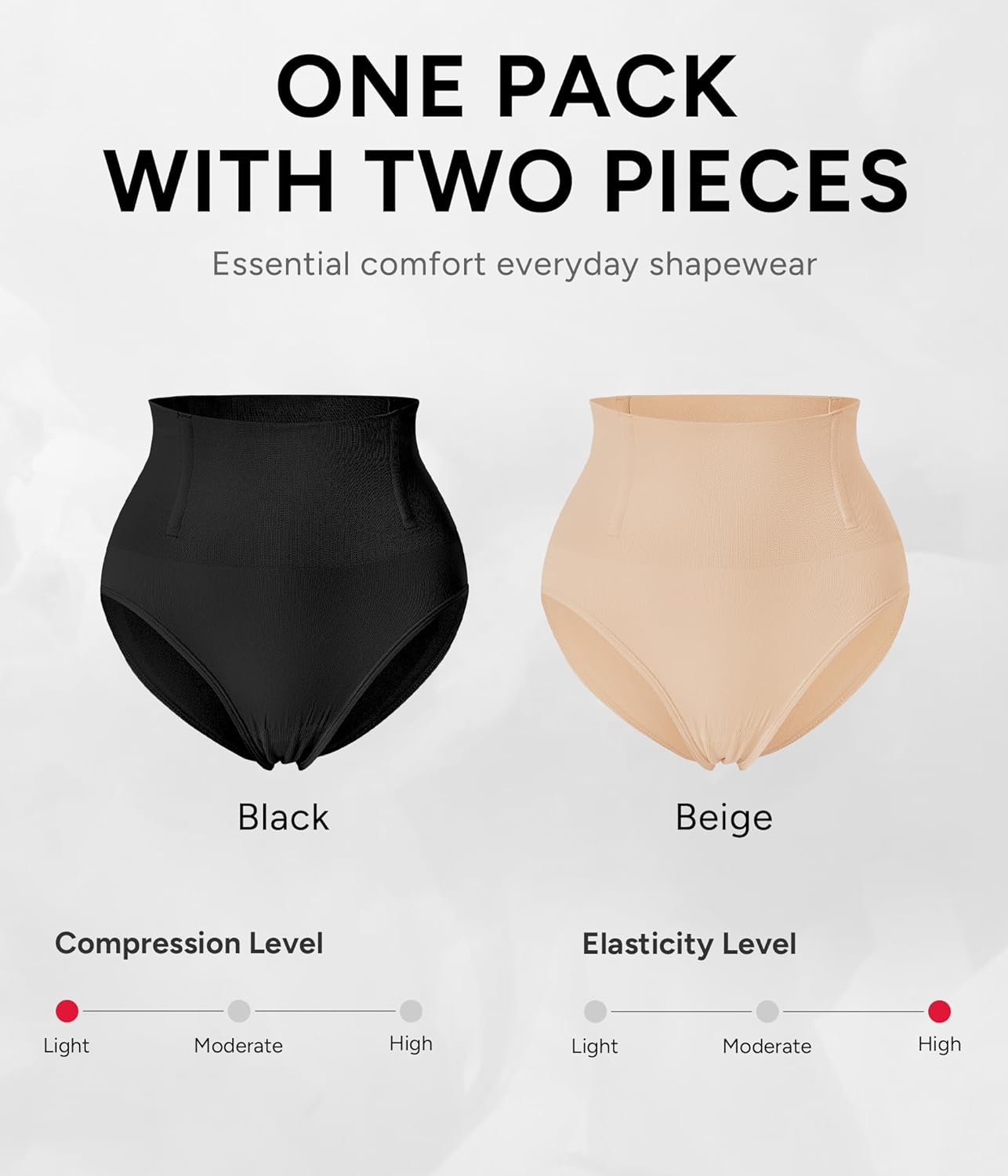 Nebility 2 Piece Tummy Control Shapewear Butt Lifting Underwear Seamless Panties for Women Under Dress Faja Body Shaper (Black/Beige,Large) - Image 4