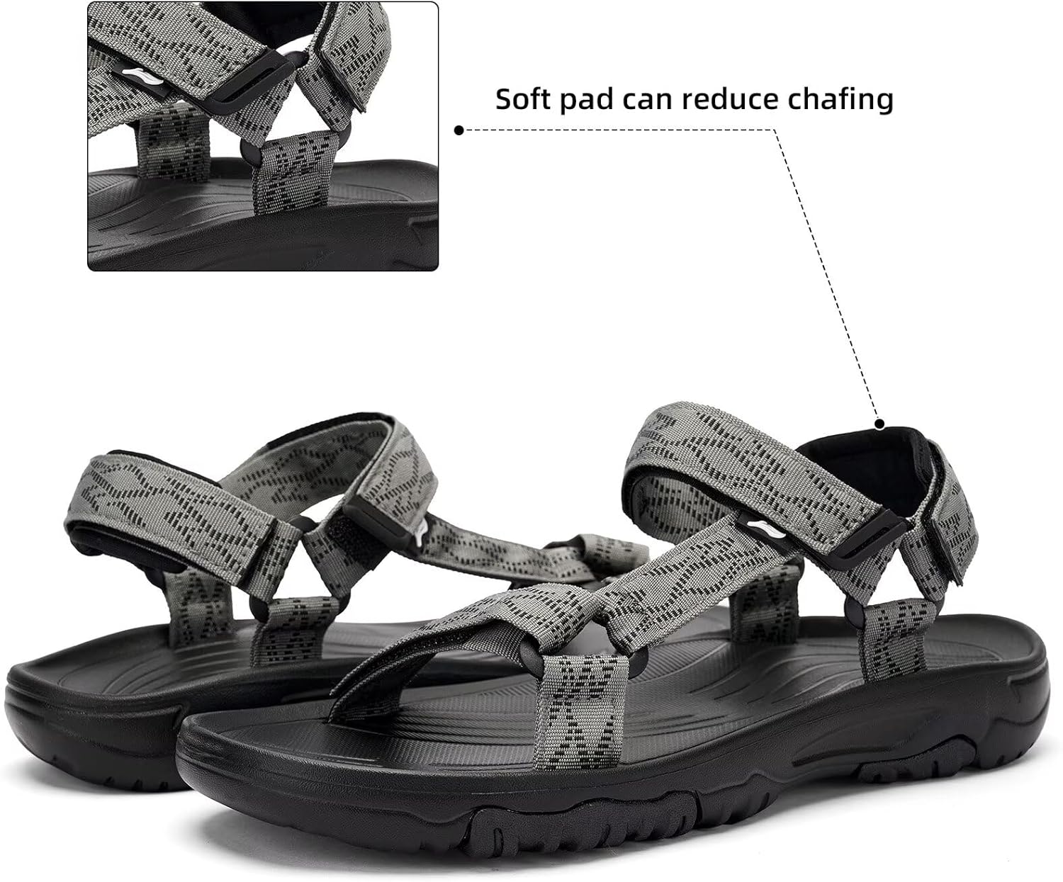 Men's Sport Hiking Sandals with Arch Support Lightweight EVA Midsole Outdoor Beach Water Sandal
