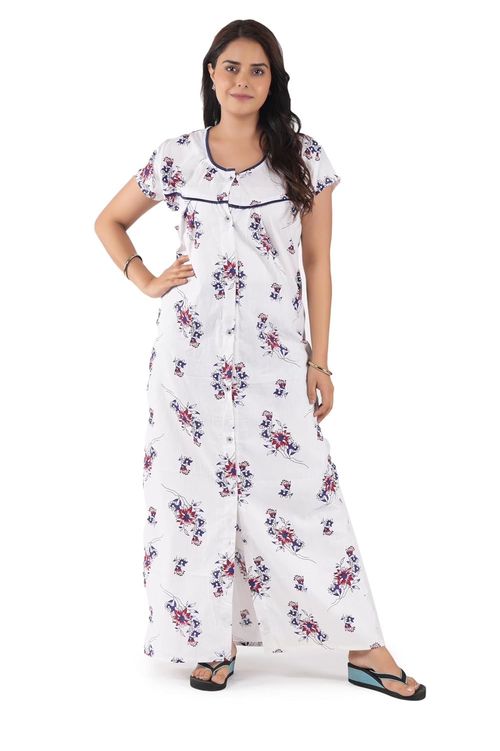 ANGLINA Women's All Over Printed Open Front Cotton Blend Nighty/Maxi/Nightgown/Nightwear WSR-140 - Review, Price and Buying Guide