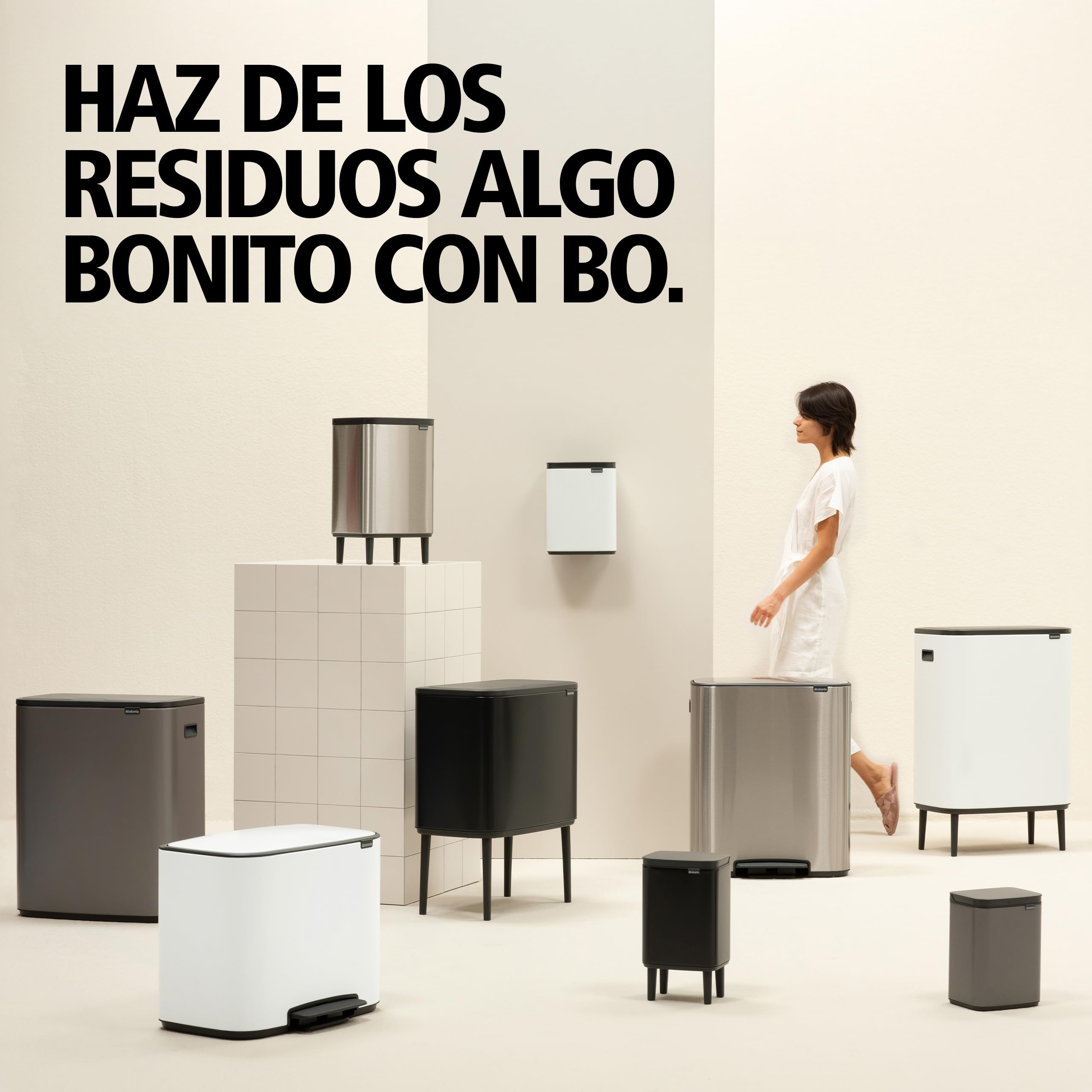 Brabantia Bo Pedal Cubo de basura 4L (beige claro), papelera cocina con diseño compacto y sistema de apertura con pedal, cubo basura reciclaje con cubo extraíble, incluye bolsas PerfectFit