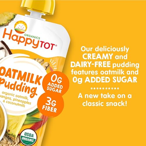 Miniatura 3 de Happy Tot Organics Pudín de leche de avena, sin lácteos, aperitivo para niños pequeños etapa 4, leche de avena, mangos, piña y leche de coco, bolsa