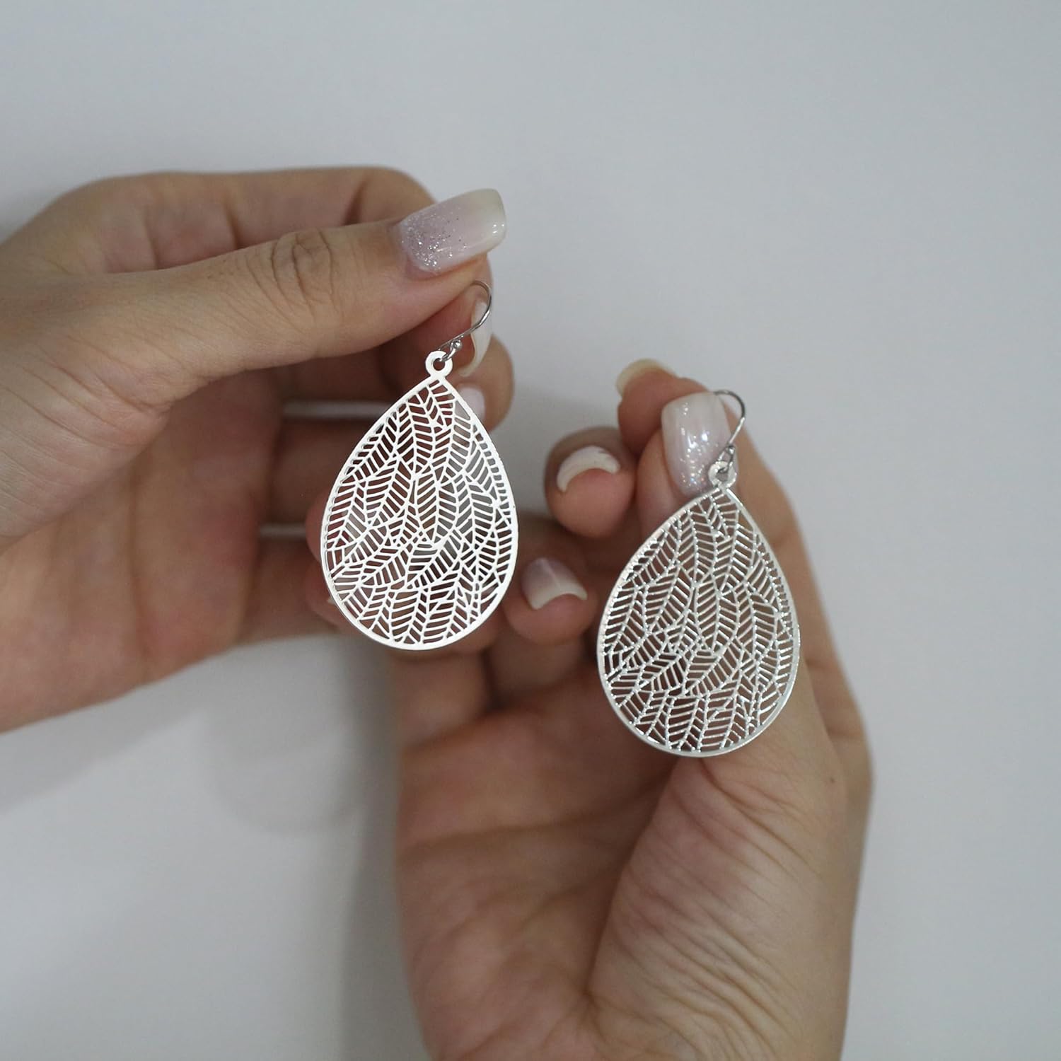 Handmade Filigree Teardrop Dangling Drop Earrings for Women, 925 Sterling Silver Hooks Leaf Earrings for Gift - Image 5