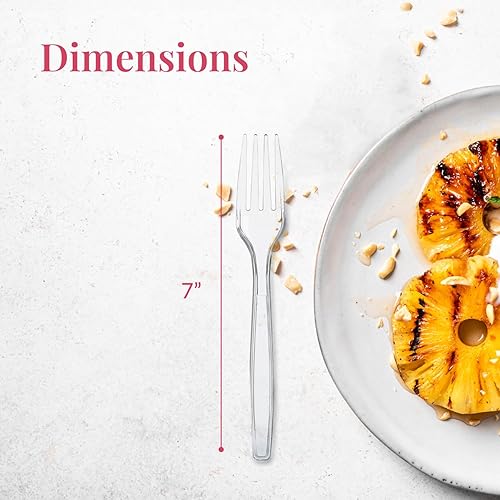 Vista 21 de Prestee Paquete de 100 tenedores de plástico plateado resistentes – Elegantes tenedores desechables – Juego de cubiertos plateados de plástico