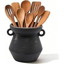 Rustic Kitchen Utensil Holder - 7.4 Inch Ceramic Vintage Farmhouse Cooking Utensil Holder for Countertop, Antique Home Decor Kitchen Countertop Organizer, Retor Kitchen Counter Decor