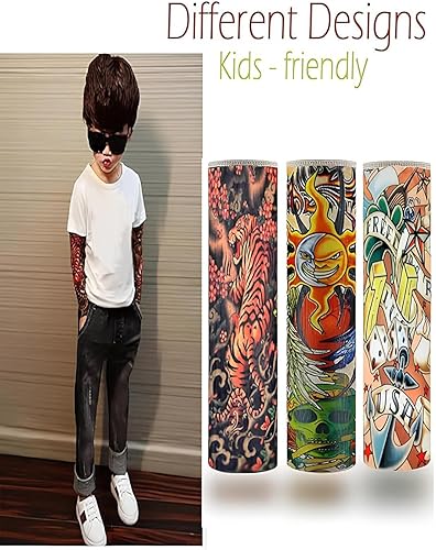 Miniatura 5 de Mangas de tatuaje para niños, 10 fundas temporales para tatuajes para niños, protector solar falso sin cordones con protección UV, mangas