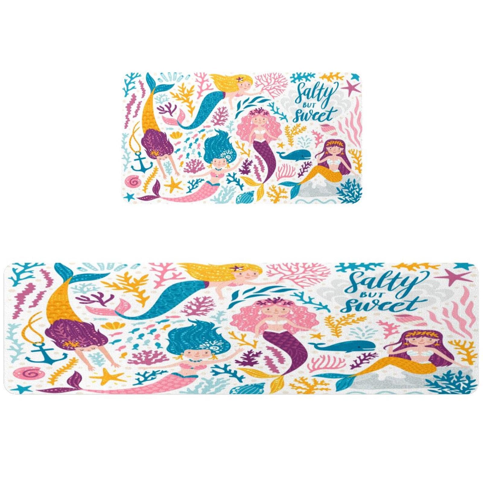 Tapete de cocina de 2 piezas para cuarto de lavado alfombras decorativas de sirena VAPOKF