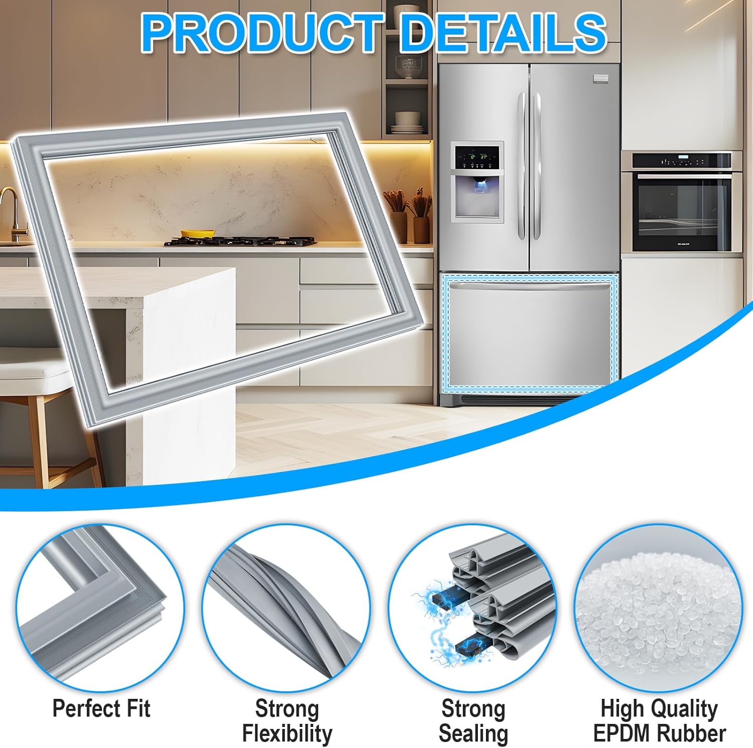 Upgraded DA97-12522J Refrigerator Freezer Door Gasket Assembly Compatible with Samsung Refrigerator Door Gasket Replacement Gray 34.84"x23.82" Durable Refrigerator Door Seal 3973455 AP5623489 Gasket
