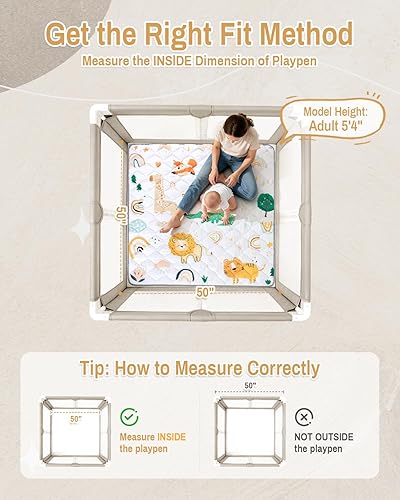 Miniatura 2 de Tapete de juego para bebé de 50 x 50 pulgadas, tapete antideslizante para piso, tapete de juego suave y grueso, portátil, tapete de juego para