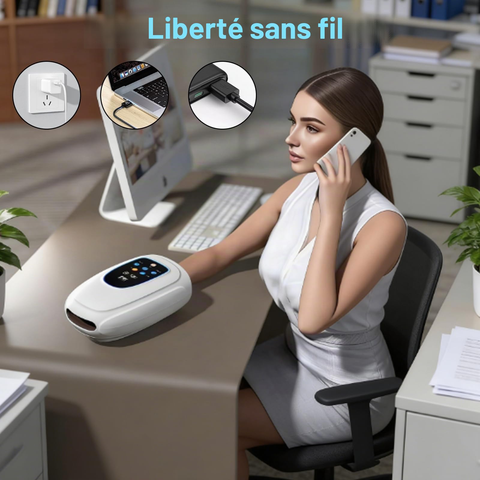 Masseur Électrique pour les Mains, Masseur Électrique avec Chaleur et Compression, Masseur de Main avec 3 Modes et 5 Niveaux Réglables, Cadeaux pour la Famille, Blanc