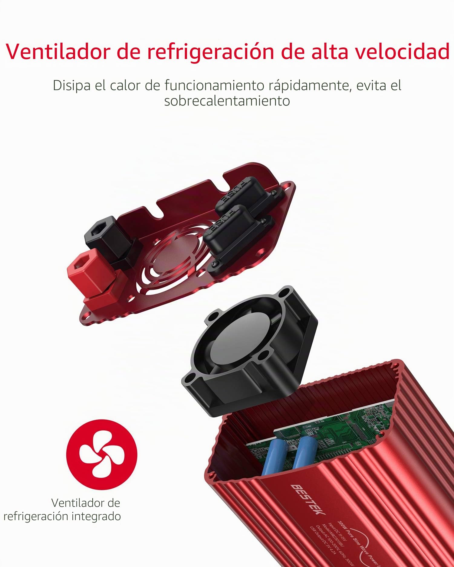 BESTEK Inversor de corriente de onda sinusoidal pura de 300 W CC 12 V a CA 230 V 240 V con puertos USB inteligentes duales de 4.2 A, adaptador de coche para automóviles, embarcaciones y emergencias de