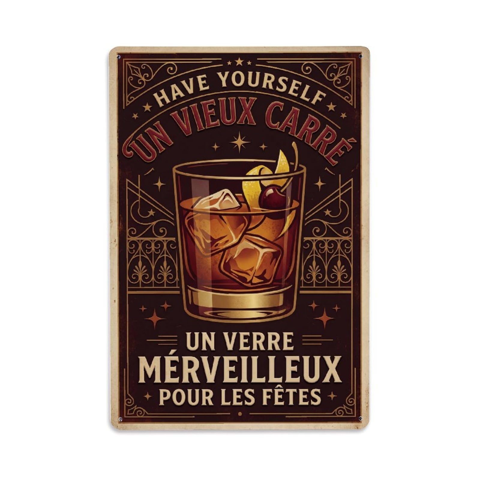 Vieux Carre Contemporary Version Metal Tin Sign Plaque Wall Decor for Cafe, Club Bar, Office, Home Garden Metal Poster 8x12Inch