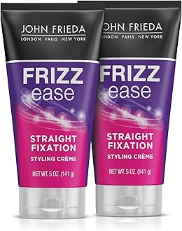 Frizz Ease Straight Fixation Styling Crème, Straightens Frizzy Hair with Milk Protein & Almond Oil, Sleek, Shiny, Frizz-Free, ThermaGuard Heat Protection Against Damage, 5 Oz, Pack of 3