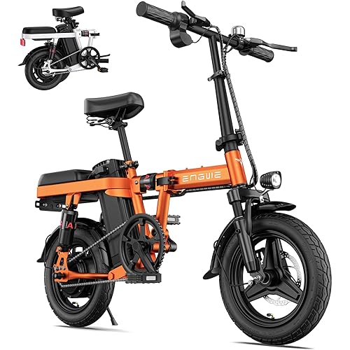 ENGWE T14 Folding Electric Bikes for Adults Teens 350W 19.2MPH 14'' Fat Tire Mini Ebike Urban City Commuter Bicycles 48V10AH 7 Shock Absorptions Comfort Riding