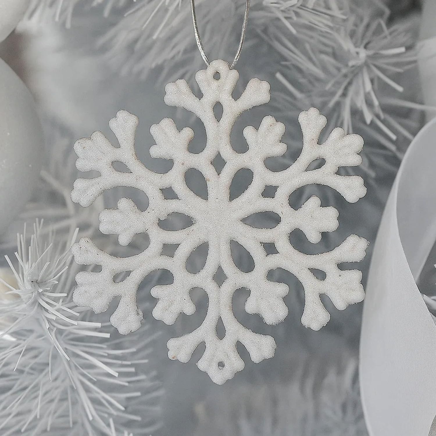 8pk Palline di Natale a spirale bianche trasparenti per decorazioni per l'albero di Natale - Palline di plastica infrangibili extra large da 120 mm e decorazioni a forma di fiocco di neve