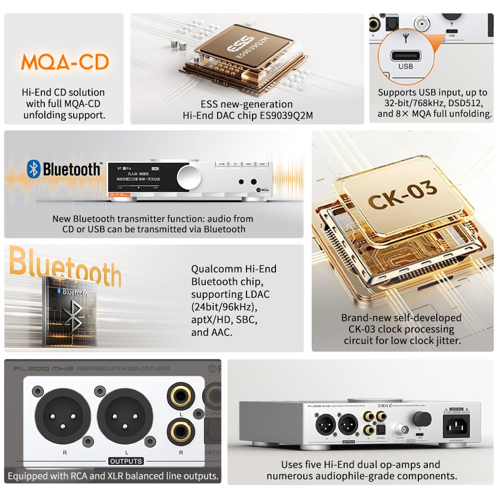SMSL PL200 MK2 All-in-One lettore CD DAC amplificatore per cuffie, ES9039Q2M Desktop HiFi Audio